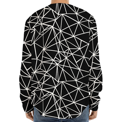 Black And White Geometric Mosaic Print Long Sleeve Baseball Jersey