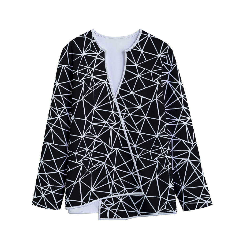 Black And White Geometric Mosaic Print Long Sleeve Short Coat