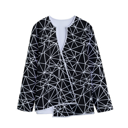 Black And White Geometric Mosaic Print Long Sleeve Short Coat