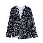Black And White Geometric Mosaic Print Long Sleeve Short Coat