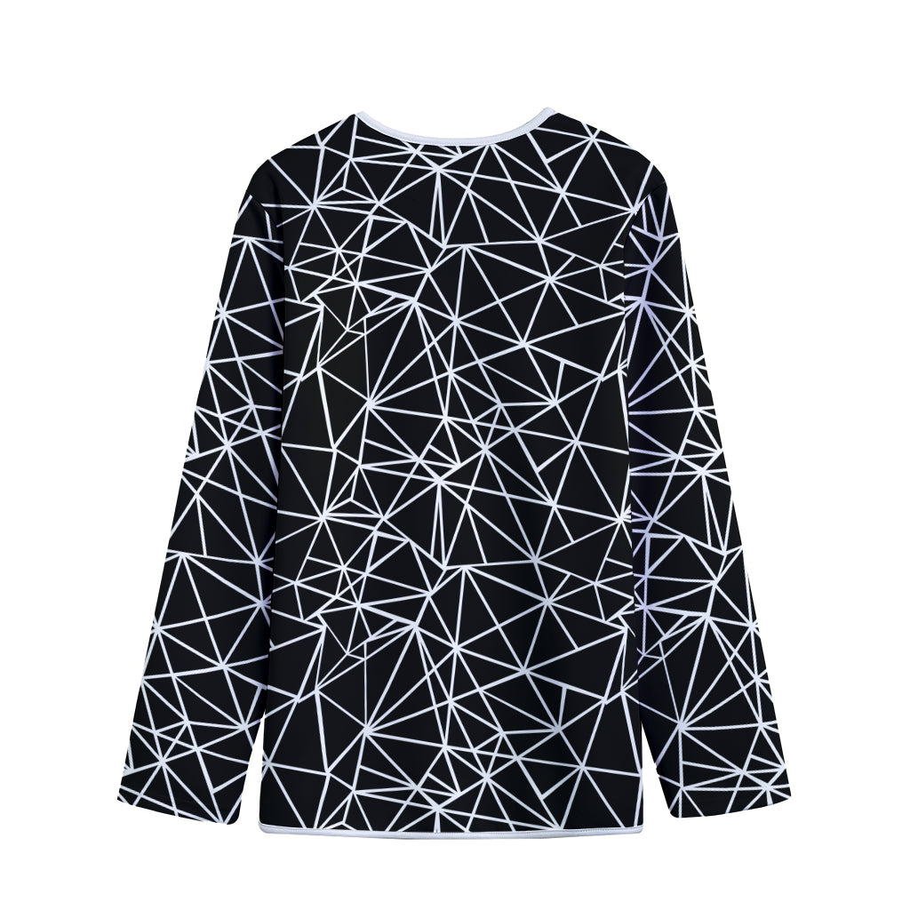 Black And White Geometric Mosaic Print Long Sleeve Short Coat
