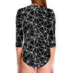 Black And White Geometric Mosaic Print Long Sleeve Swimsuit