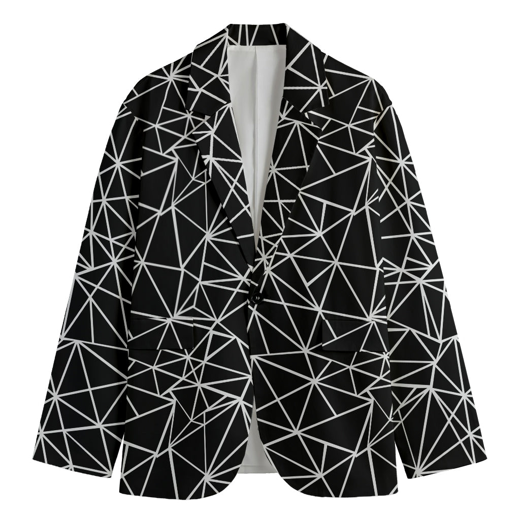 Black And White Geometric Mosaic Print Men's Cotton Blazer