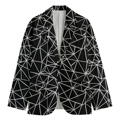 Black And White Geometric Mosaic Print Men's Cotton Blazer