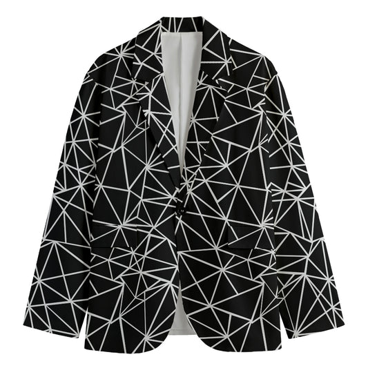 Black And White Geometric Mosaic Print Men's Cotton Blazer