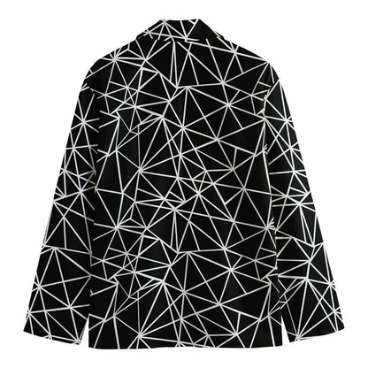 Black And White Geometric Mosaic Print Men's Cotton Blazer