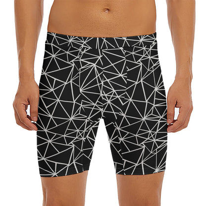 Black And White Geometric Mosaic Print Men's Long Boxer Briefs