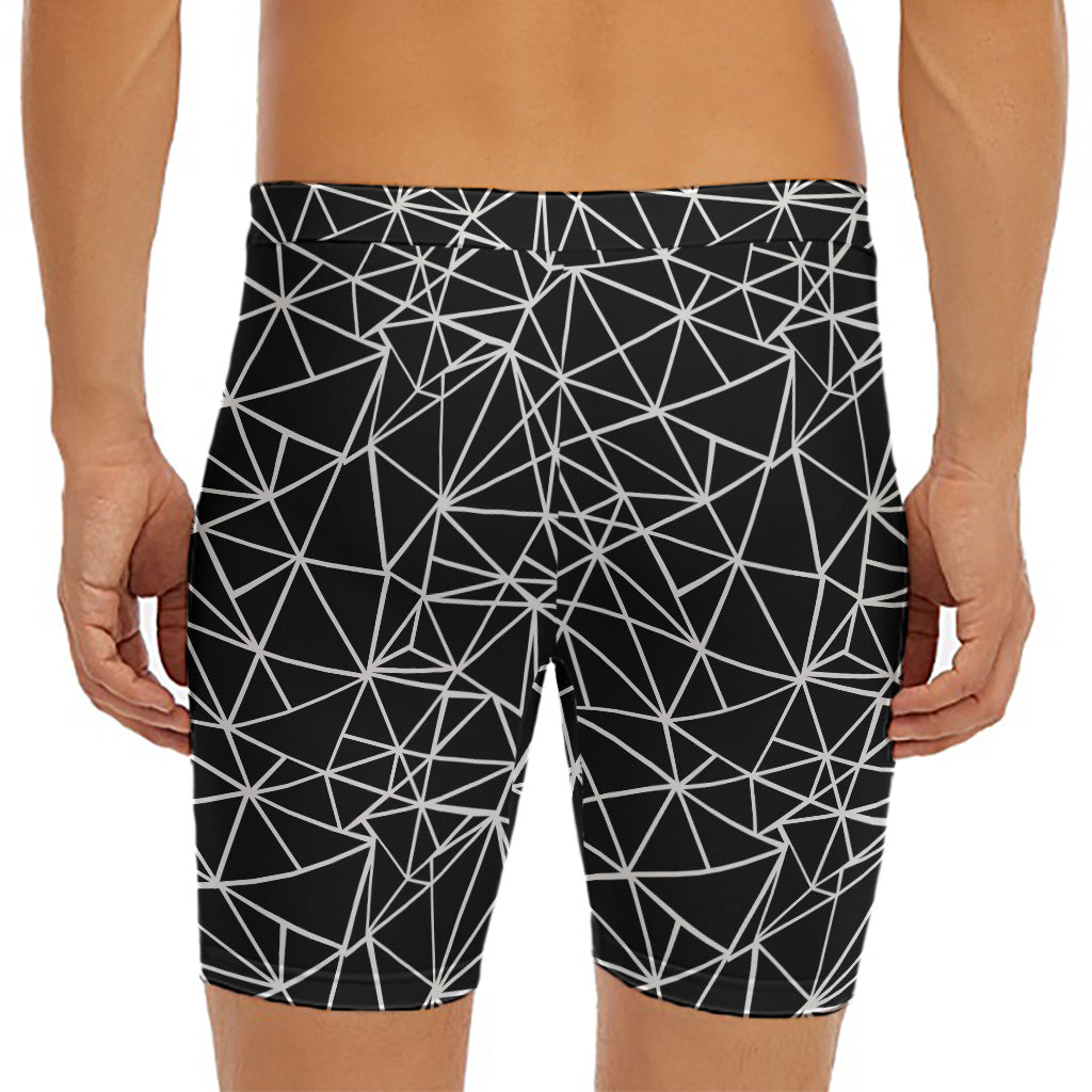Black And White Geometric Mosaic Print Men's Long Boxer Briefs