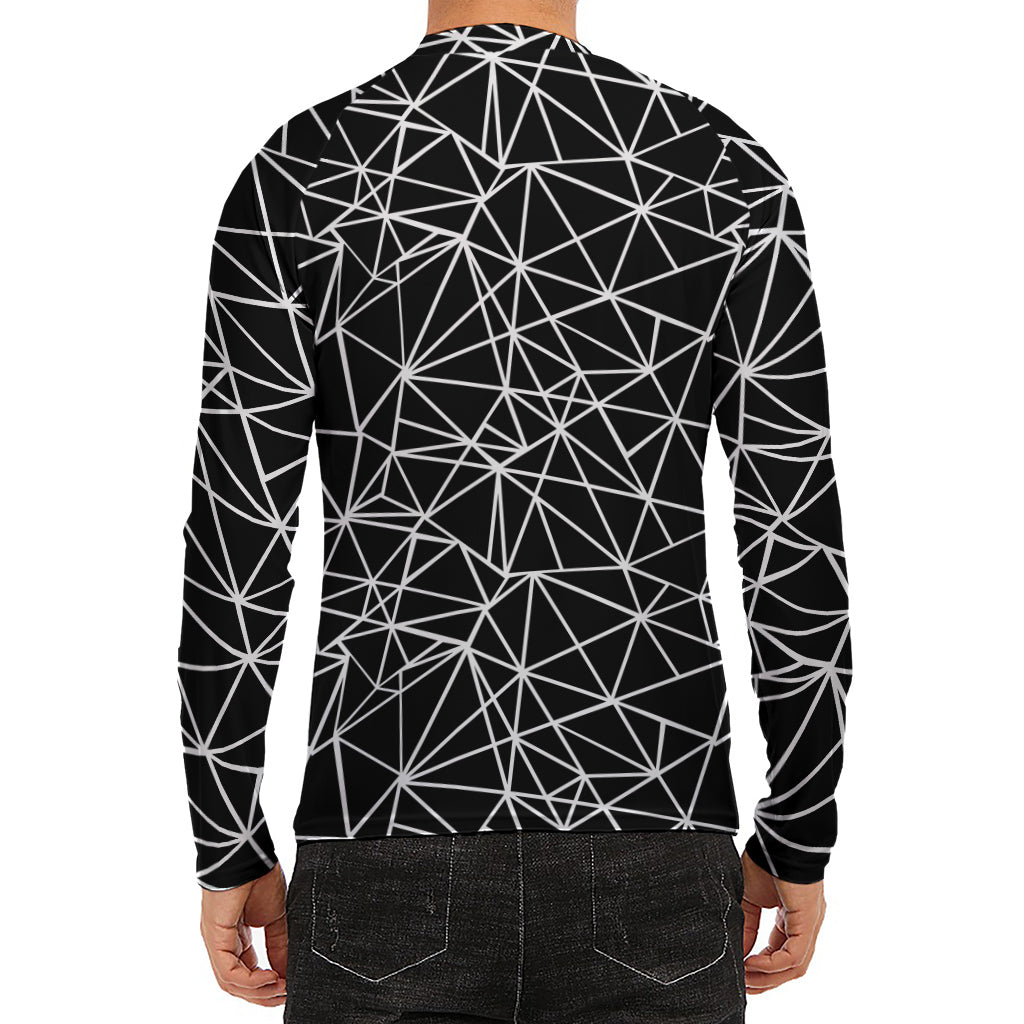 Black And White Geometric Mosaic Print Men's Long Sleeve Rash Guard