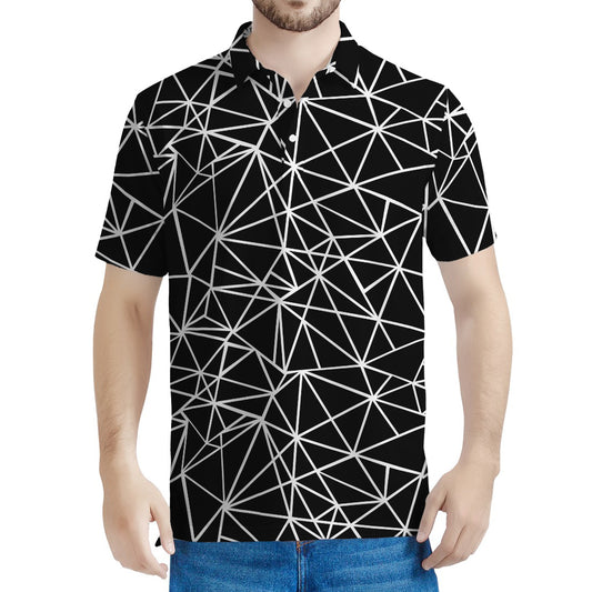 Black And White Geometric Mosaic Print Men's Polo Shirt