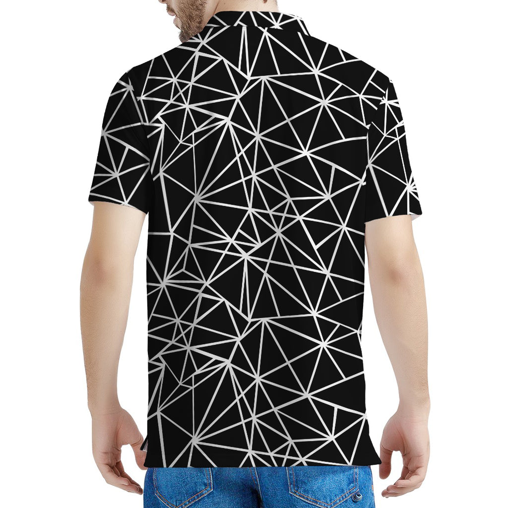 Black And White Geometric Mosaic Print Men's Polo Shirt