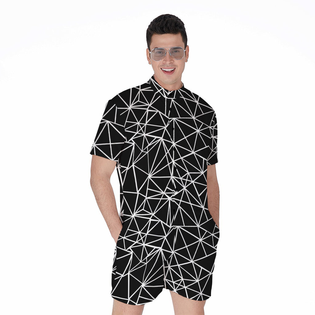 Black And White Geometric Mosaic Print Men's Rompers