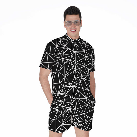 Black And White Geometric Mosaic Print Men's Rompers