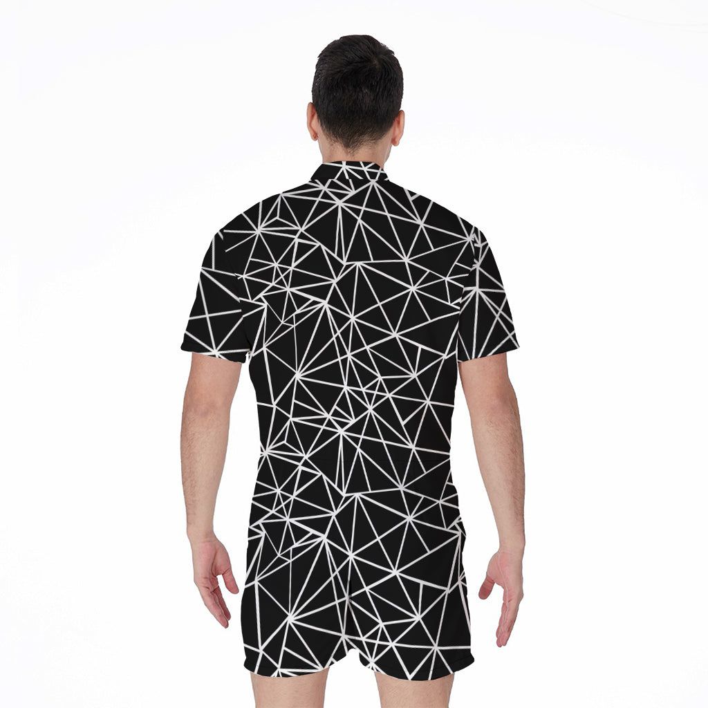 Black And White Geometric Mosaic Print Men's Rompers