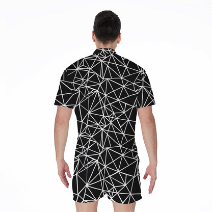 Black And White Geometric Mosaic Print Men's Rompers