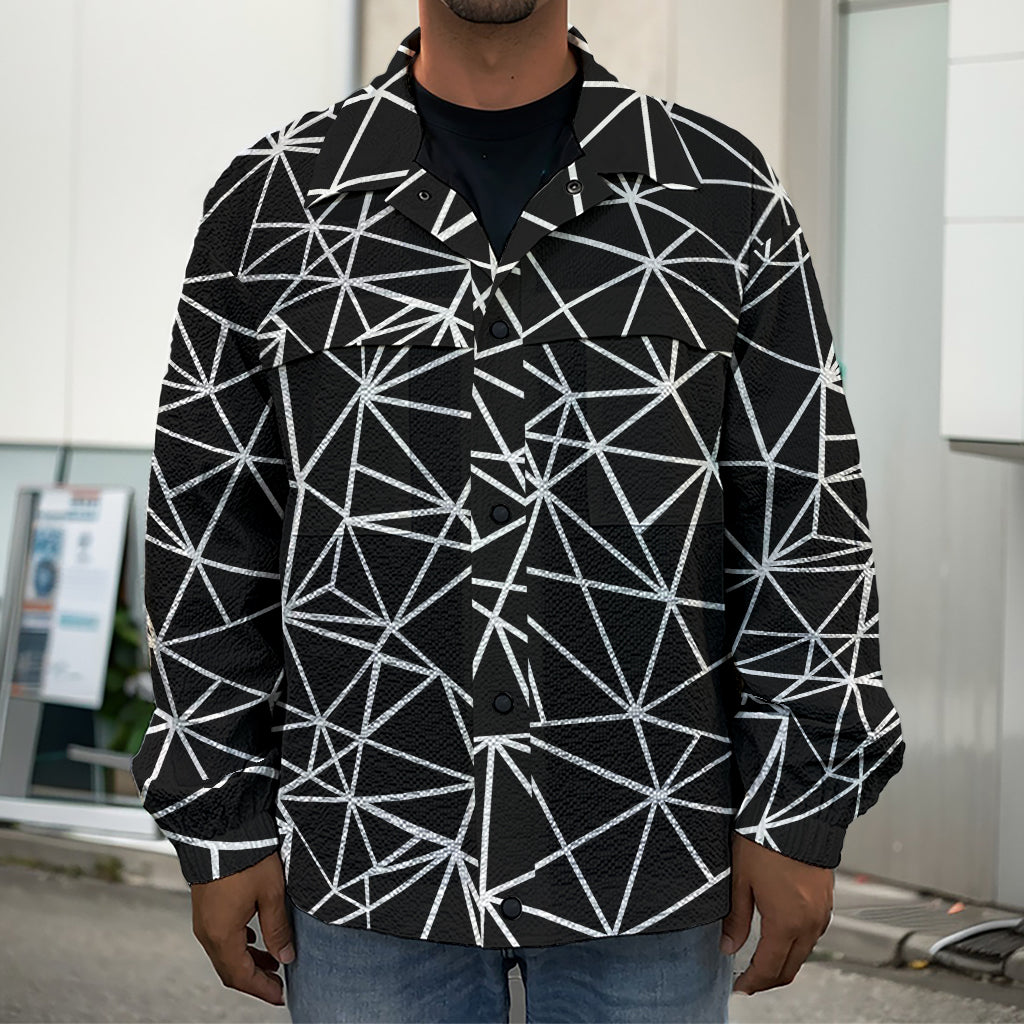 Black And White Geometric Mosaic Print Men's Shirt Jacket