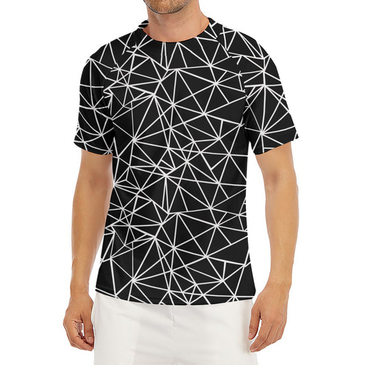 Black And White Geometric Mosaic Print Men's Short Sleeve Rash Guard