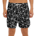 Black And White Geometric Mosaic Print Men's Split Running Shorts