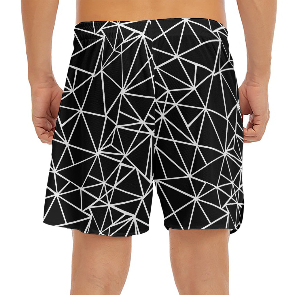 Black And White Geometric Mosaic Print Men's Split Running Shorts
