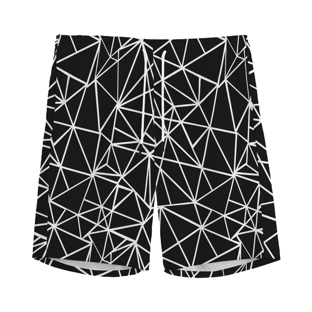 Black And White Geometric Mosaic Print Men's Sports Shorts