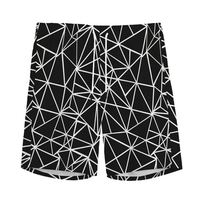 Black And White Geometric Mosaic Print Men's Sports Shorts
