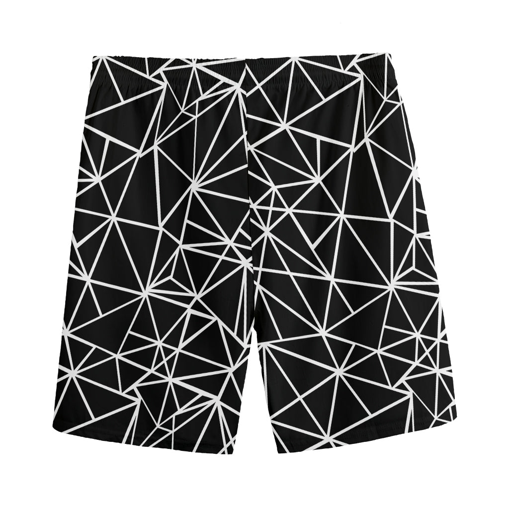 Black And White Geometric Mosaic Print Men's Sports Shorts