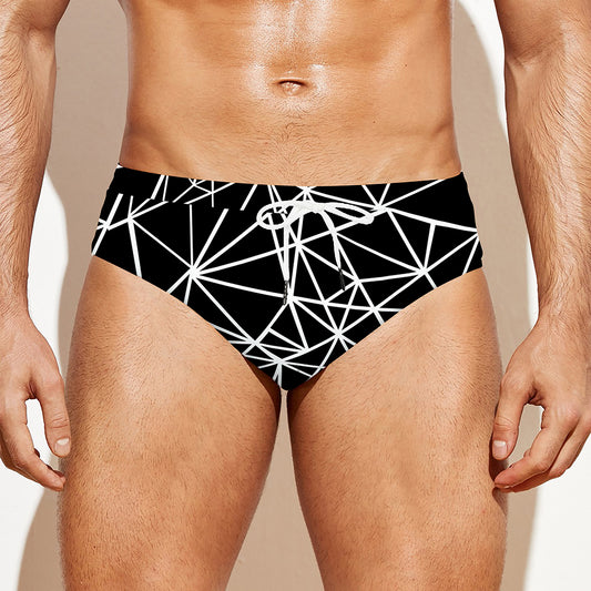 Black And White Geometric Mosaic Print Men's Swim Briefs