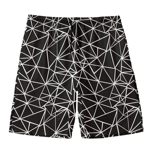 Black And White Geometric Mosaic Print Men's Swim Trunks