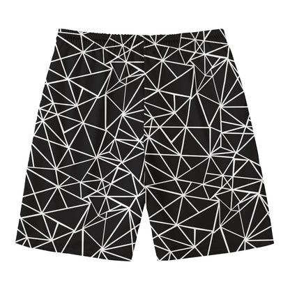Black And White Geometric Mosaic Print Men's Swim Trunks