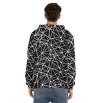 Black And White Geometric Mosaic Print Men's Velvet Pullover Hoodie