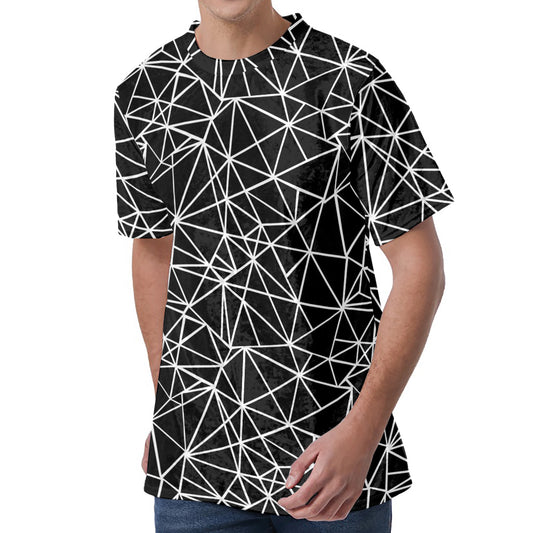 Black And White Geometric Mosaic Print Men's Velvet T-Shirt