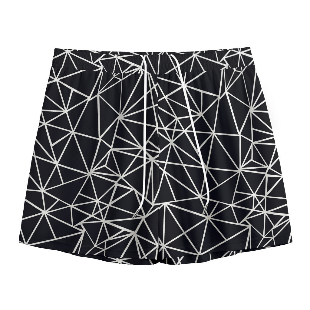 Black And White Geometric Mosaic Print Mesh Shorts