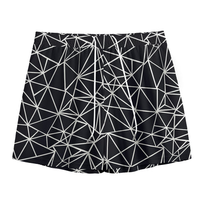 Black And White Geometric Mosaic Print Mesh Shorts