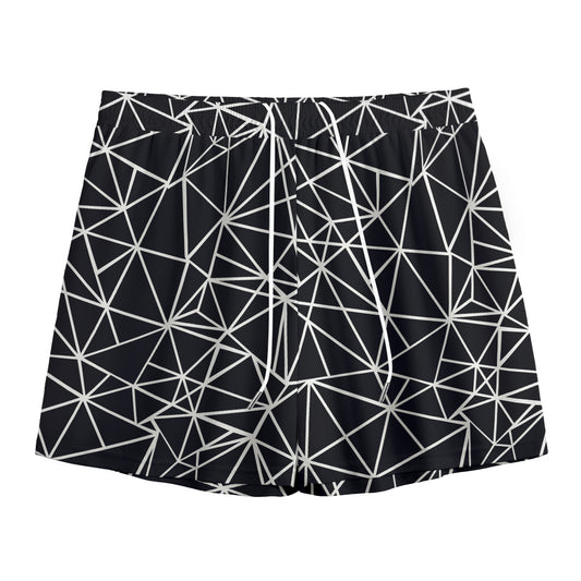 Black And White Geometric Mosaic Print Mesh Shorts