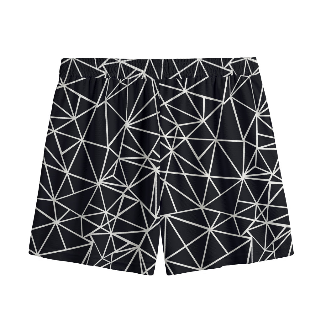 Black And White Geometric Mosaic Print Mesh Shorts