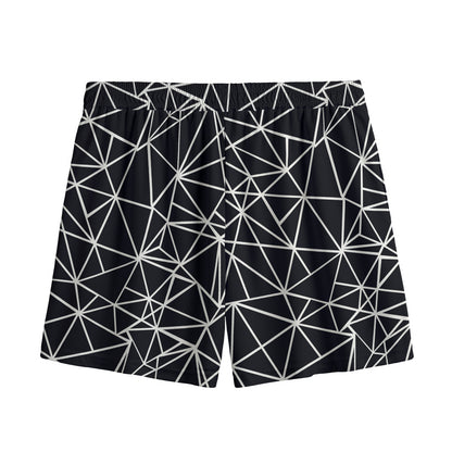 Black And White Geometric Mosaic Print Mesh Shorts