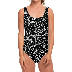 Black And White Geometric Mosaic Print One Piece Swimsuit