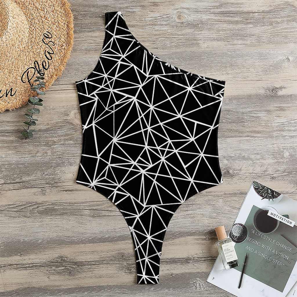 Black And White Geometric Mosaic Print One Shoulder Bodysuit