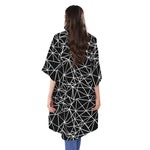 Black And White Geometric Mosaic Print Open Front Beach Cover Up