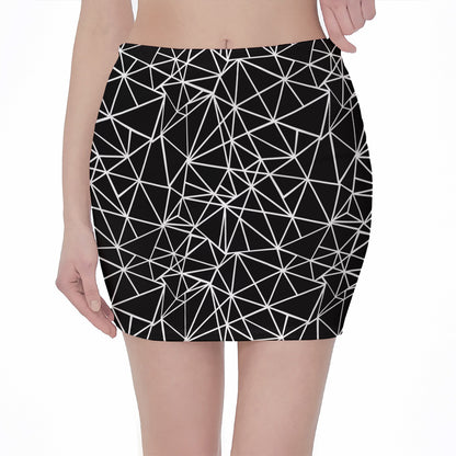 Black And White Geometric Mosaic Print Pencil Mini Skirt