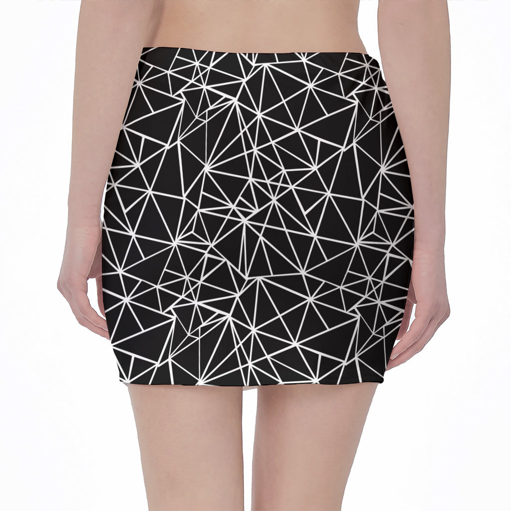 Black And White Geometric Mosaic Print Pencil Mini Skirt