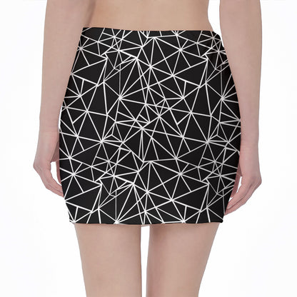 Black And White Geometric Mosaic Print Pencil Mini Skirt
