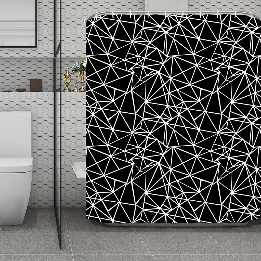 Black And White Geometric Mosaic Print Polyester Shower Curtain