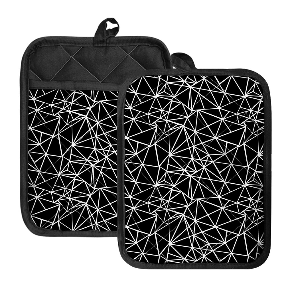 Black And White Geometric Mosaic Print Pot Holders With Pocket