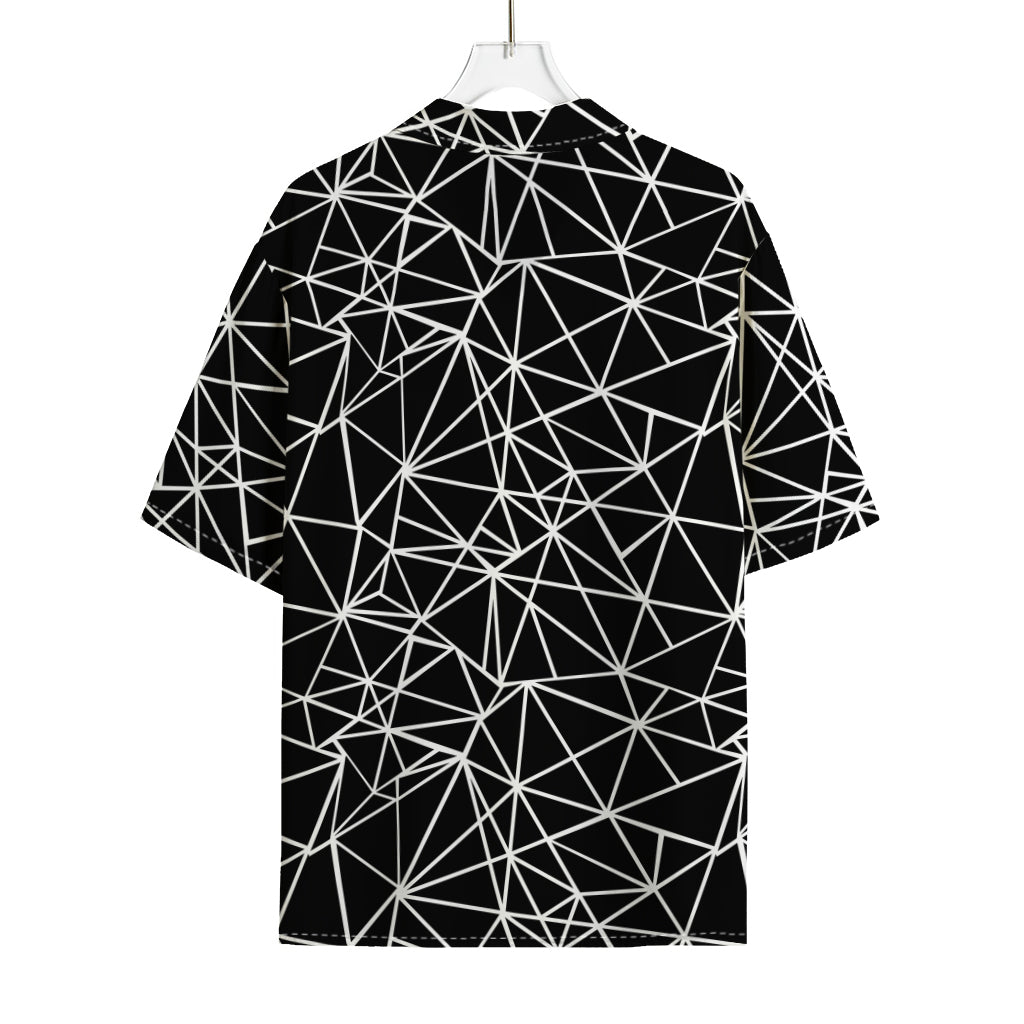 Black And White Geometric Mosaic Print Rayon Hawaiian Shirt