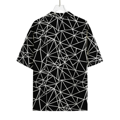 Black And White Geometric Mosaic Print Rayon Hawaiian Shirt