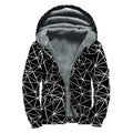 Black And White Geometric Mosaic Print Sherpa Lined Zip Up Hoodie