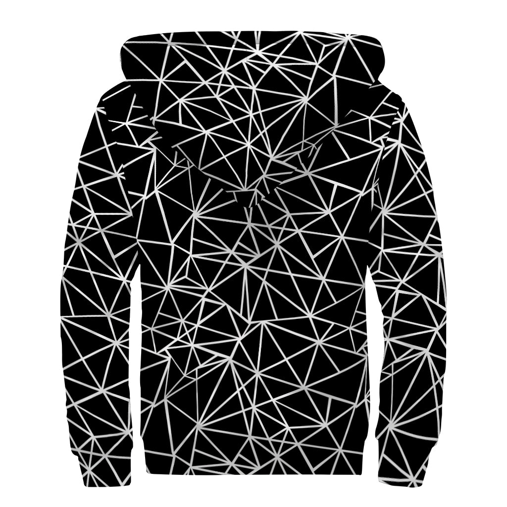 Black And White Geometric Mosaic Print Sherpa Lined Zip Up Hoodie