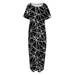 Black And White Geometric Mosaic Print Short Sleeve Long Nightdress