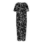 Black And White Geometric Mosaic Print Short Sleeve Long Nightdress